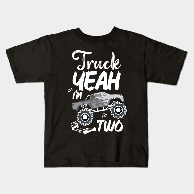 Kids 2nd Birthday Truck Yeah I'm Two, Funny Joke Kids T-Shirt by chidadesign